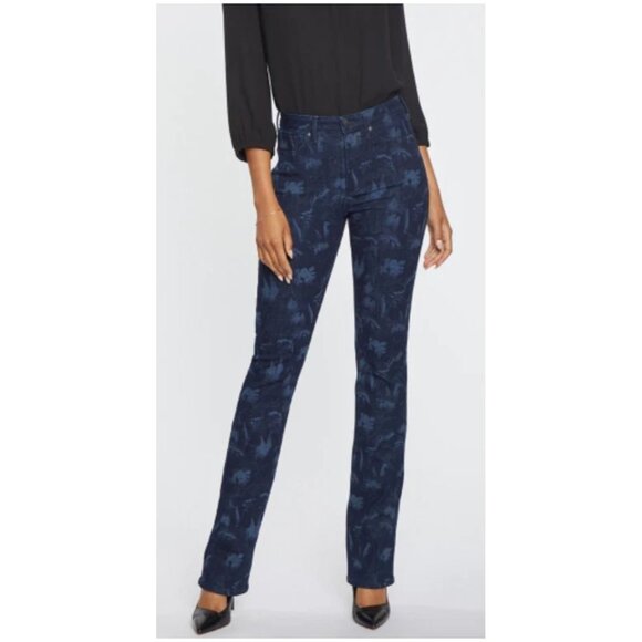 NYDJ Floral Blue Marilyn Straight Mid Rise Jeans 10P (31x28.5) - Picture 1 of 5